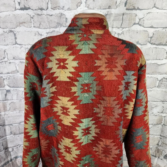 Vintage Circle T Zip Front Southwestern Woven Duster Jacket Terracotta Large - Picture 11 of 16
